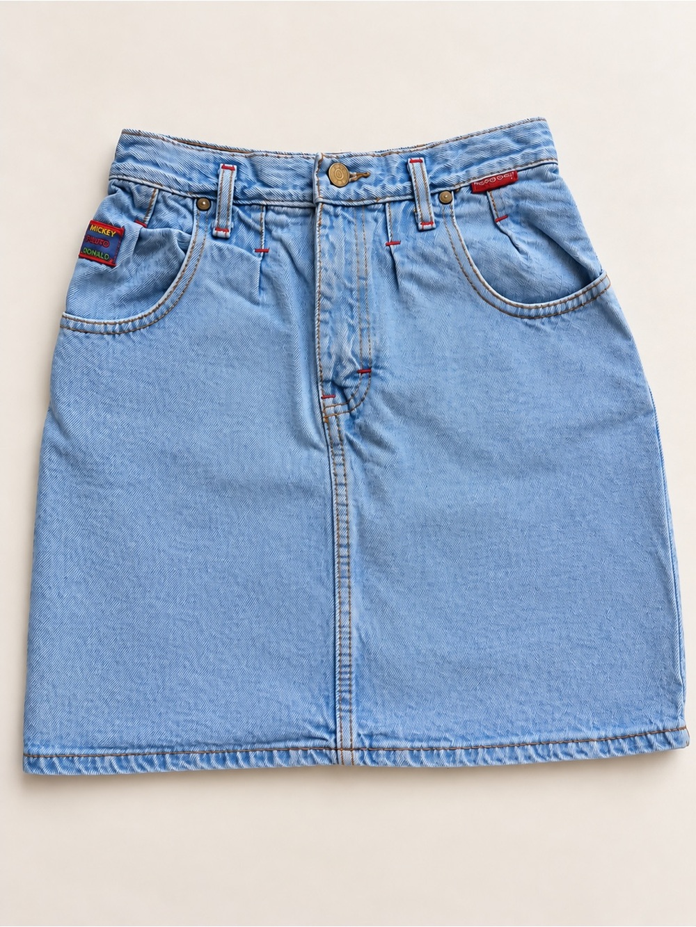 Vintage Disney Mickey Mouse Donald Duck Pluto Denim Mini Skirt Girls 10